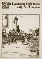 Sir Launcelot kämpft mit Sir Turquine, Illustration aus 